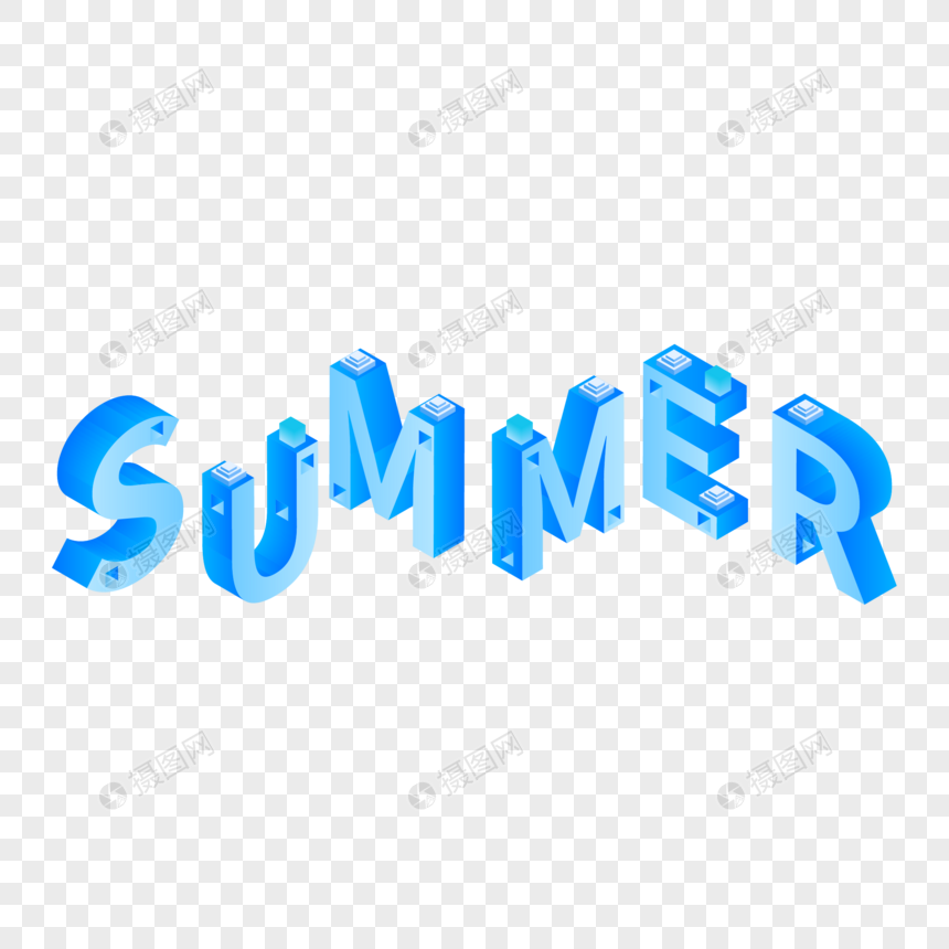 2.5D蓝色小清新summer夏天艺术字插画图片