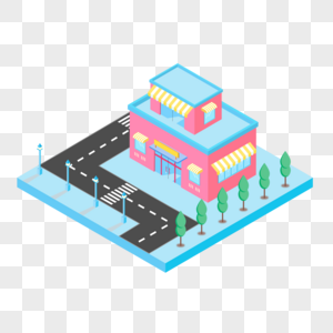 2.5D粉色小清新房子建筑插画图片