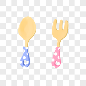 可爱叉子勺子圆点蓝色粉色手绘装饰图案图片