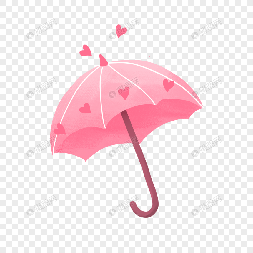 夏天粉色爱心可爱渐变雨伞手绘装饰图案