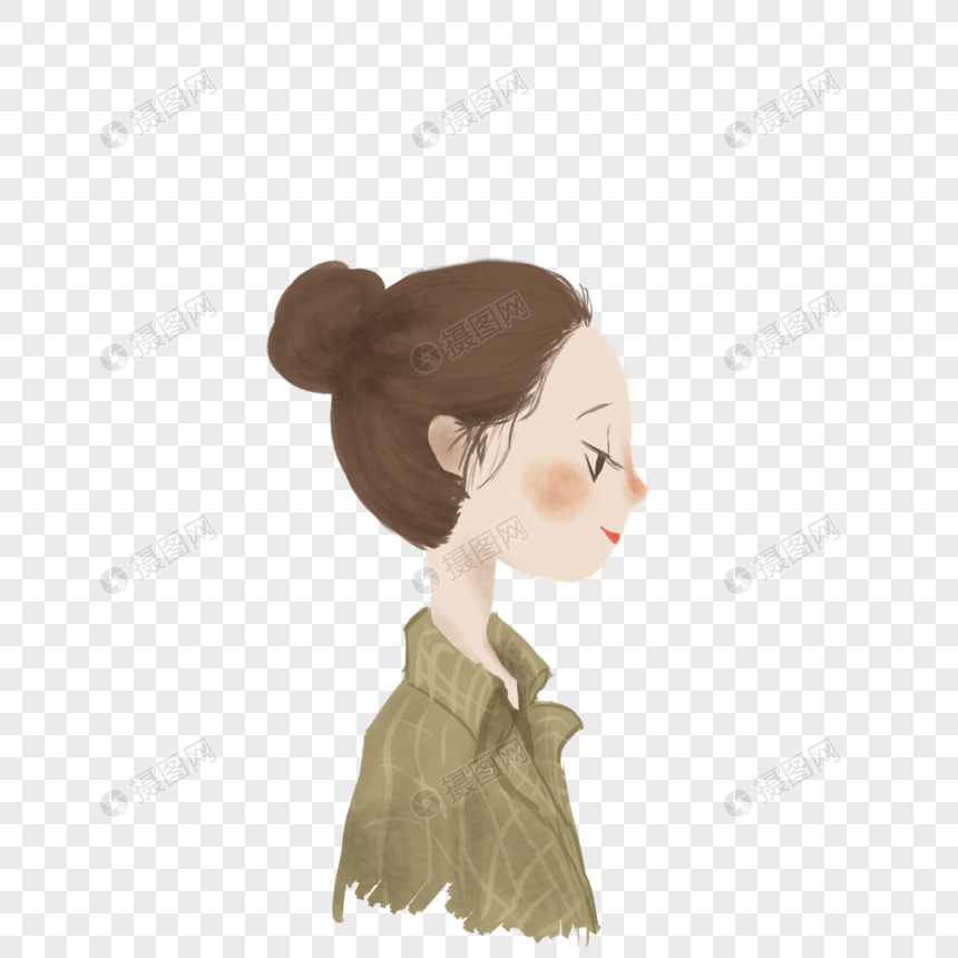 免抠元素 手绘/卡通元素 q版女生侧面头像.