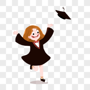 毕业季女孩跳起来扔博士帽子穿博士服图片