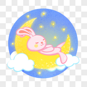 晚安月亮上睡觉的兔子图片素材