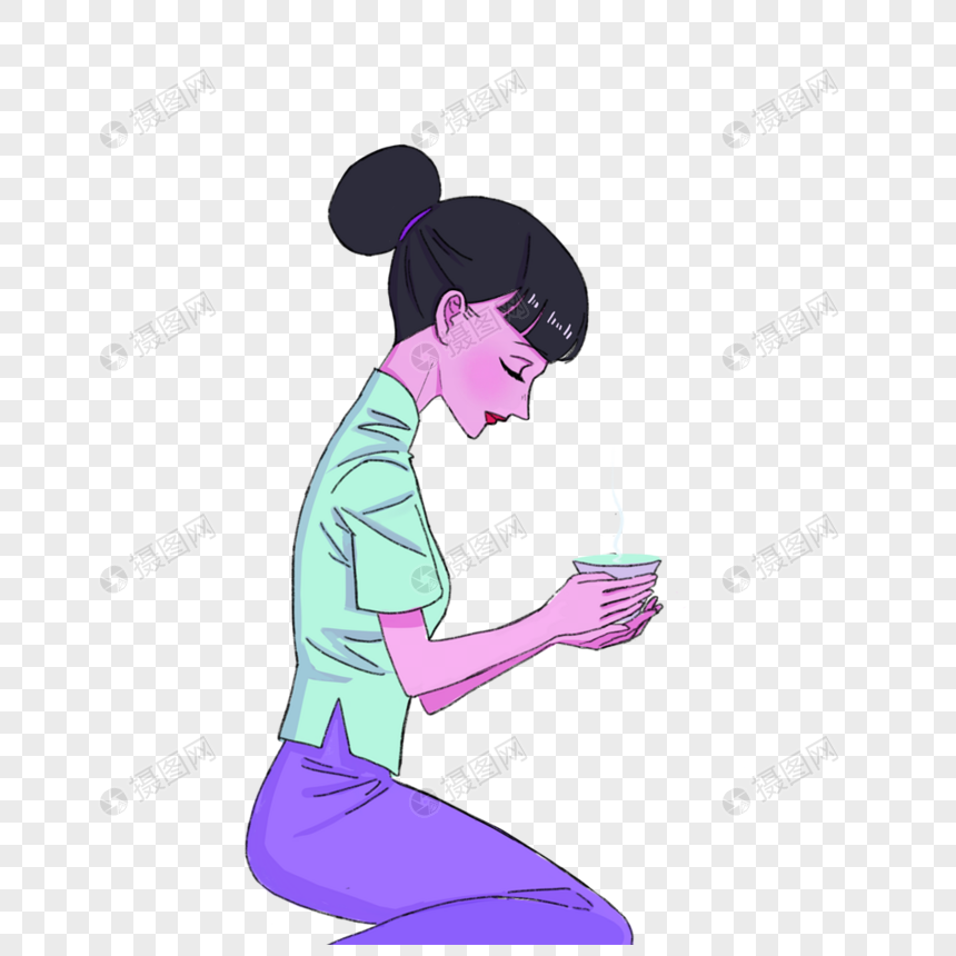 坐着喝茶的女孩