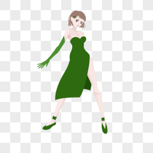 绿色开叉长裙晚礼服短发晚会美女高清图片