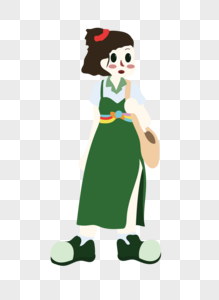绿色长裙女孩插画图片