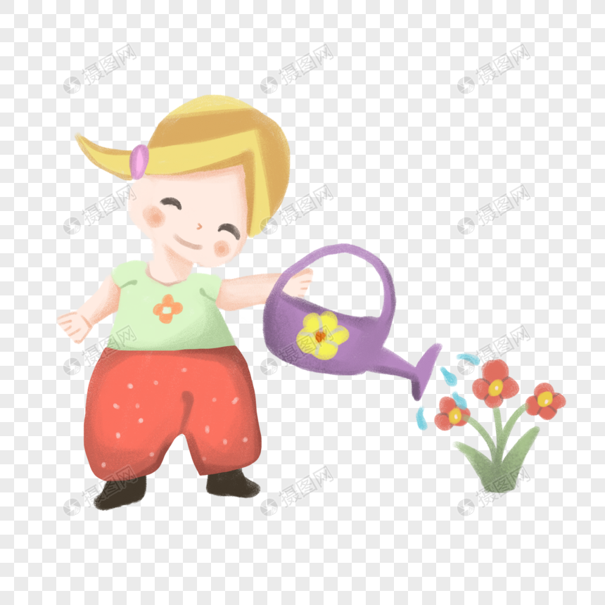 手绘/卡通元素 浇花的小女孩.