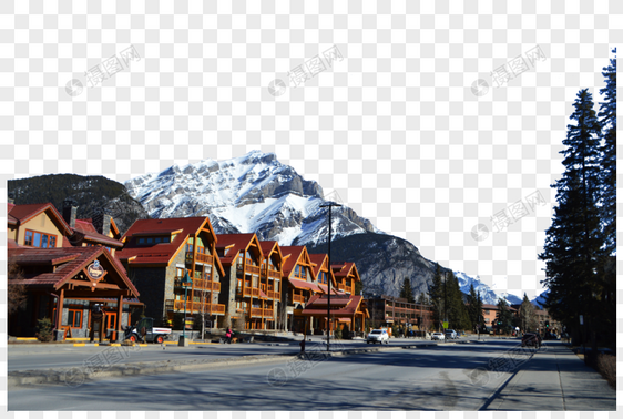 加拿大班夫小镇雪山乡村风景图片