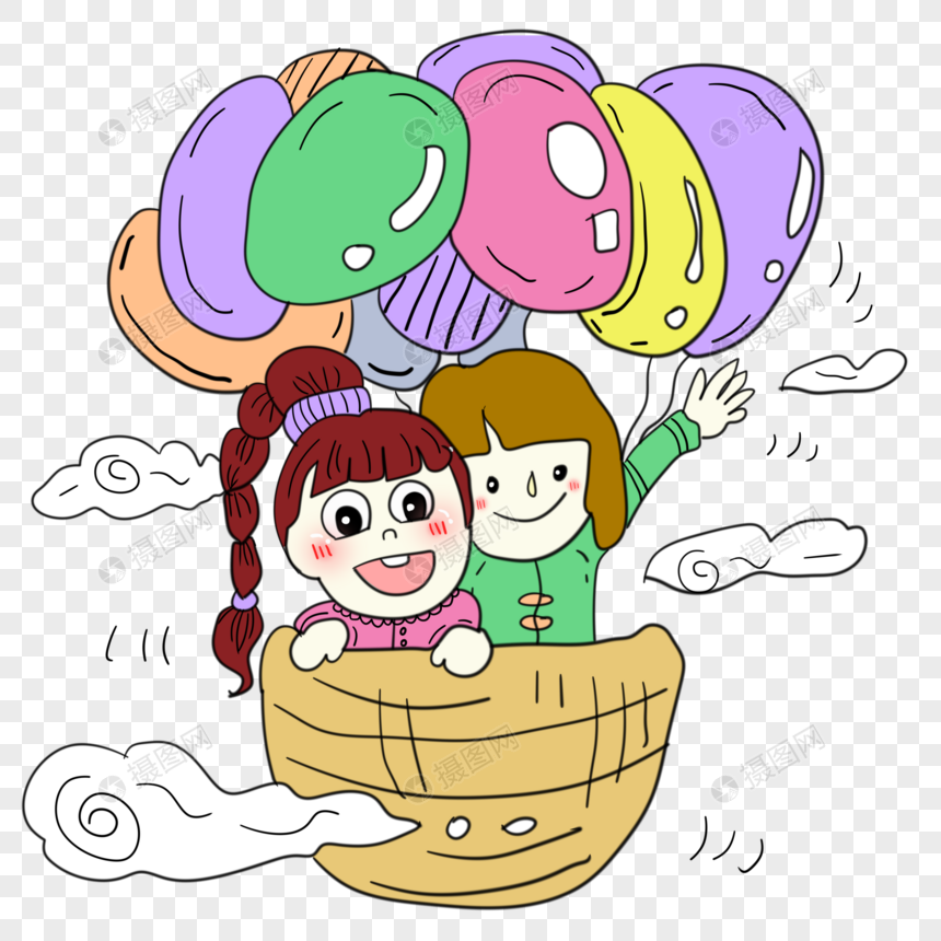 儿童节卡通小朋友坐气球图片