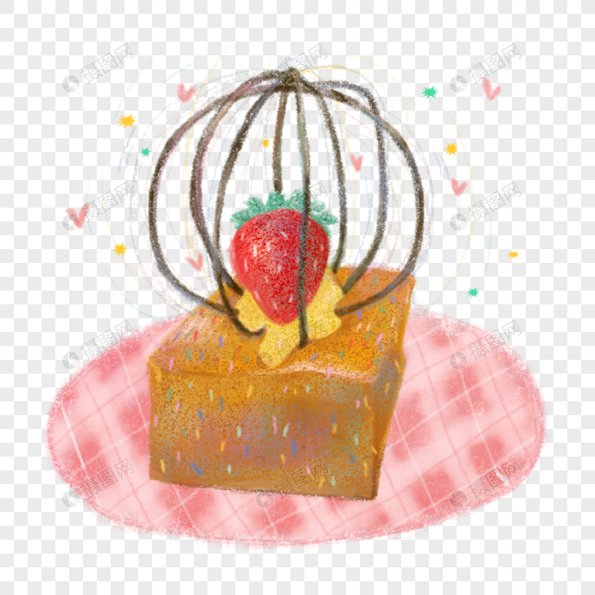 手绘ins网红风格草莓厚多士面包插画图片