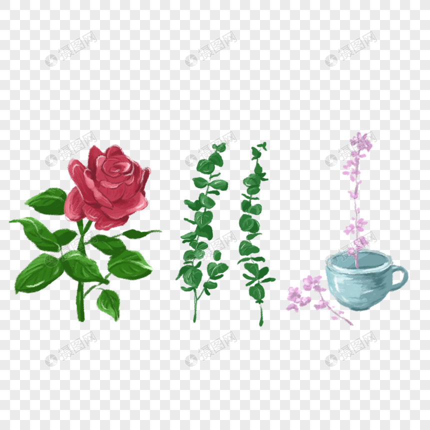 手绘玫瑰花花卉植物元素图片