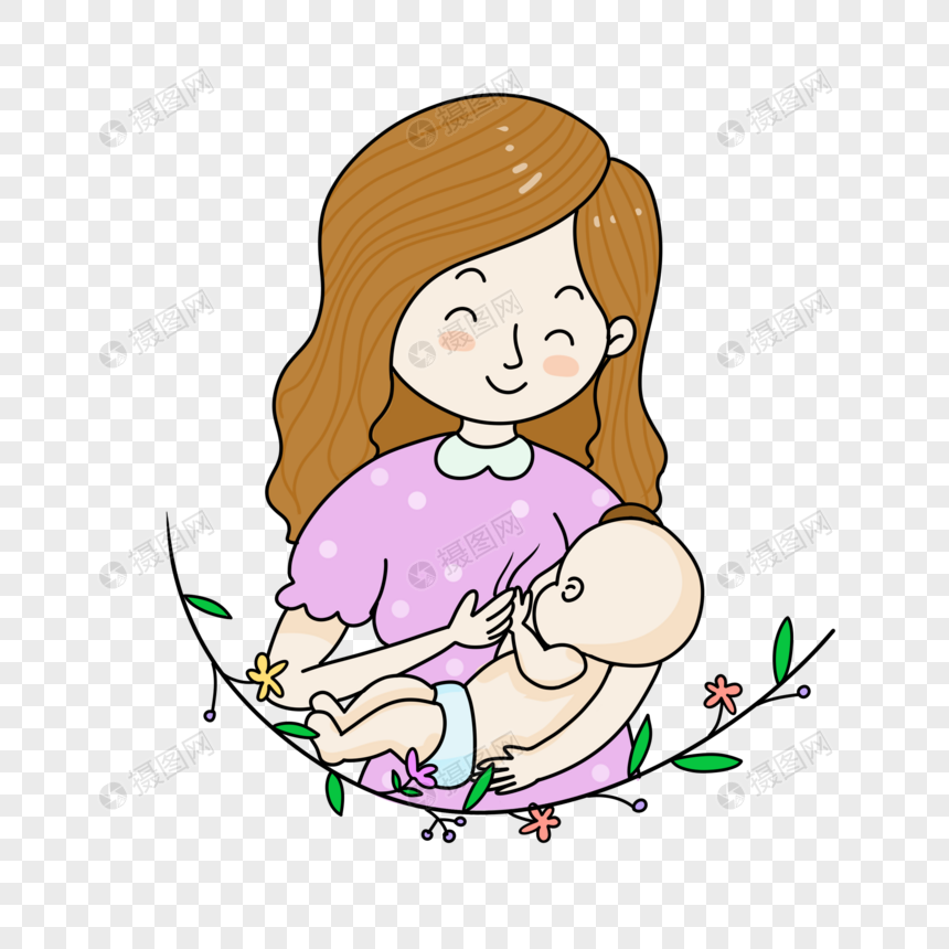 免抠元素 手绘/卡通元素 婴儿吃母乳.psd