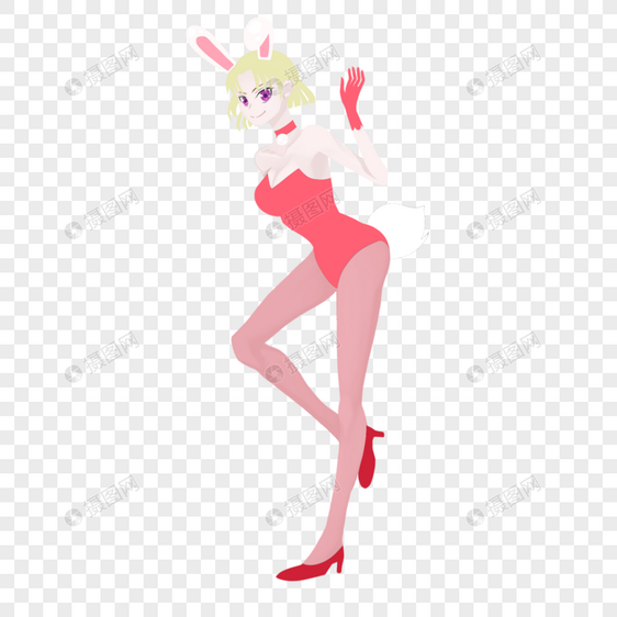 黄色短发粉色兔女郎装白兔耳白兔尾女孩丝袜图片