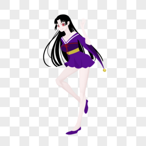 黑长直姬发紫色日式和风短裙女孩图片