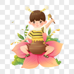 儿童节可爱风格蜜蜂男孩采蜜吃蜂蜜图片