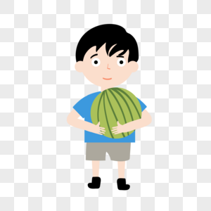 夏天抱着西瓜的可爱小男孩图片