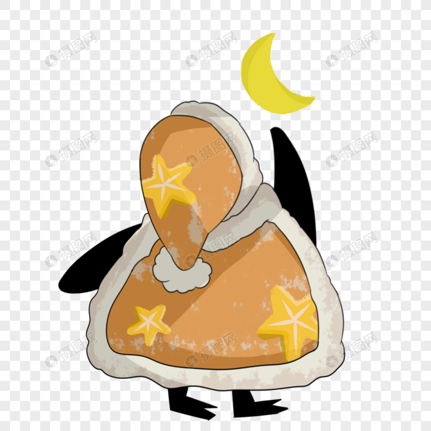 揽月的穿睡袍的黄色小企鹅背影图片