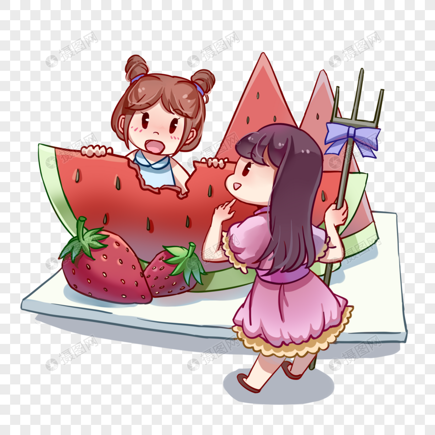 吃西瓜的嘴馋小女孩