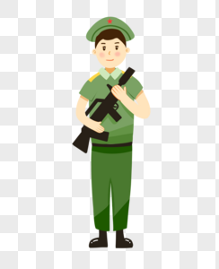 建军节军人站立持枪插画元素手绘图片