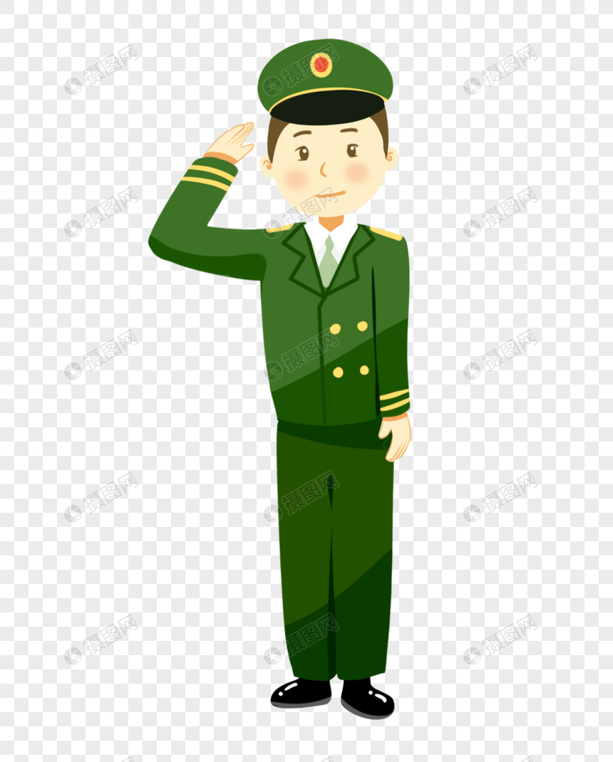 建军节军人站立敬礼卡通插画元素手绘