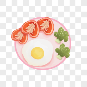 夏天早餐荷包蛋番茄片花椰菜健康手绘装饰图案高清图片
