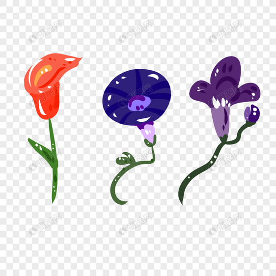 手绘紫色喇叭花卉元素图片