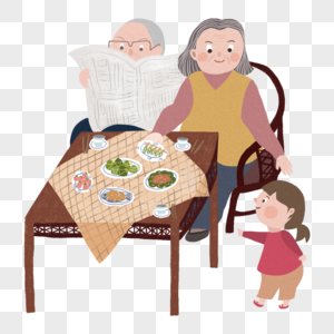 爷爷奶奶与小女孩的午饭图片