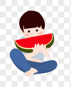 夏至吃西瓜的小男孩插画元素手绘图片