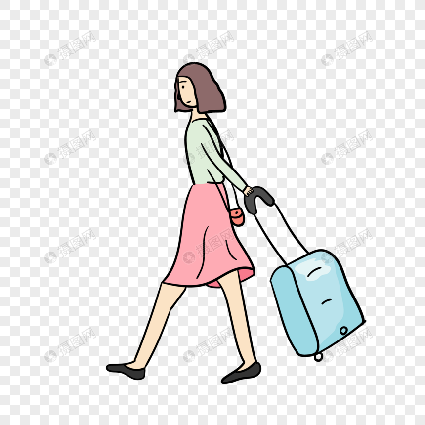 提着行李箱旅行的女孩