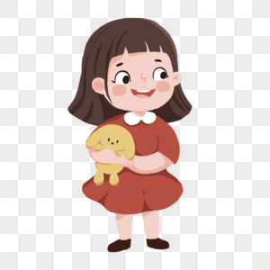 抱着兔子玩偶的可爱儿童卡通女孩图片