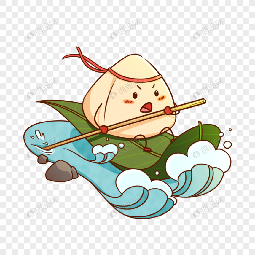 创意卡通端午节主题粽子赛龙舟元素素材下载-正版素材