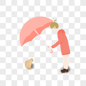 给小猫撑伞的女孩图片