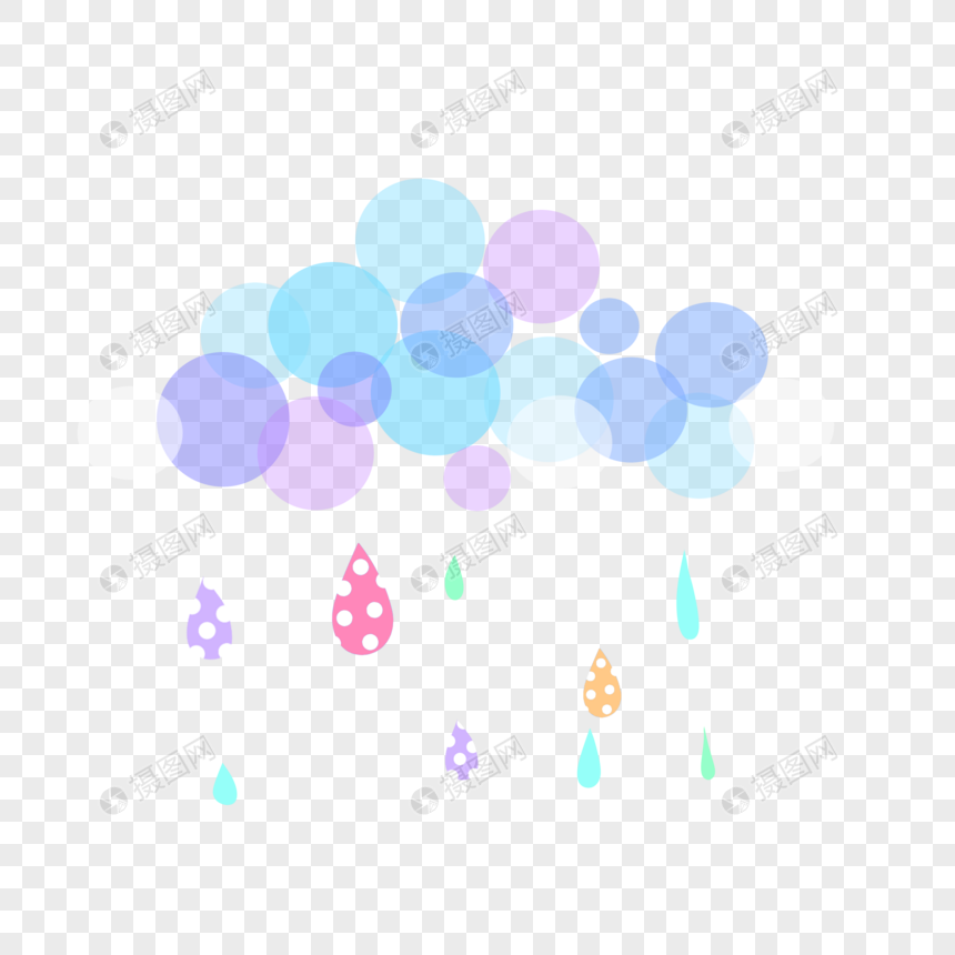 圆点蓝色紫色云朵下雨天气手绘装饰图案图片