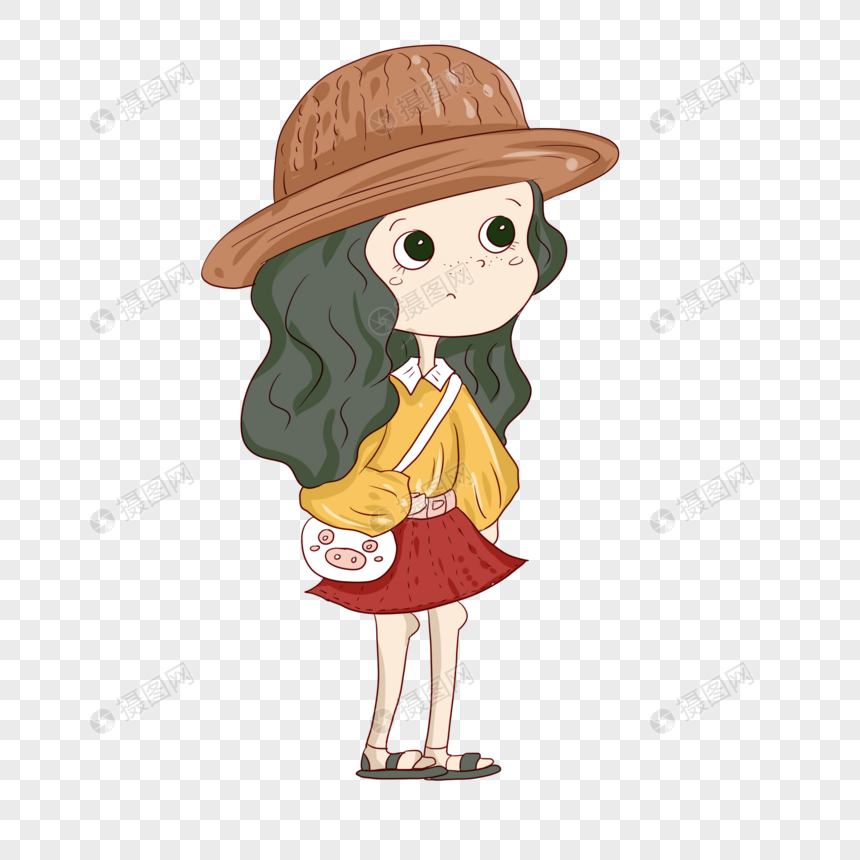 免抠元素 手绘/卡通元素 戴帽子的小女孩.