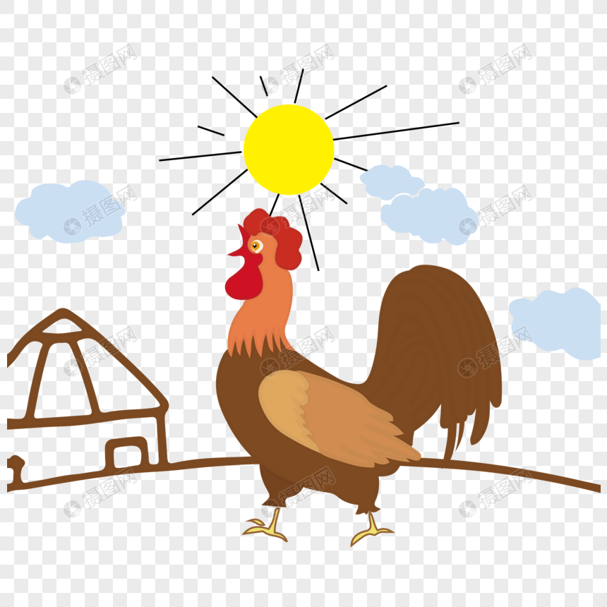 手绘卡通公鸡叫早元素素材ai格式_设计素材免费下载_VRF高清图片401339370