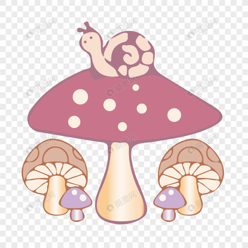 手绘卡通蘑菇上的蜗牛图片