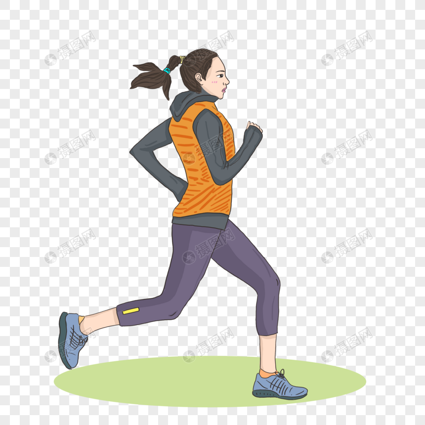 卡通简约人物女孩跑步运动元素