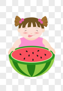 夏至吃西瓜的小孩半个西瓜插画元素手绘图片