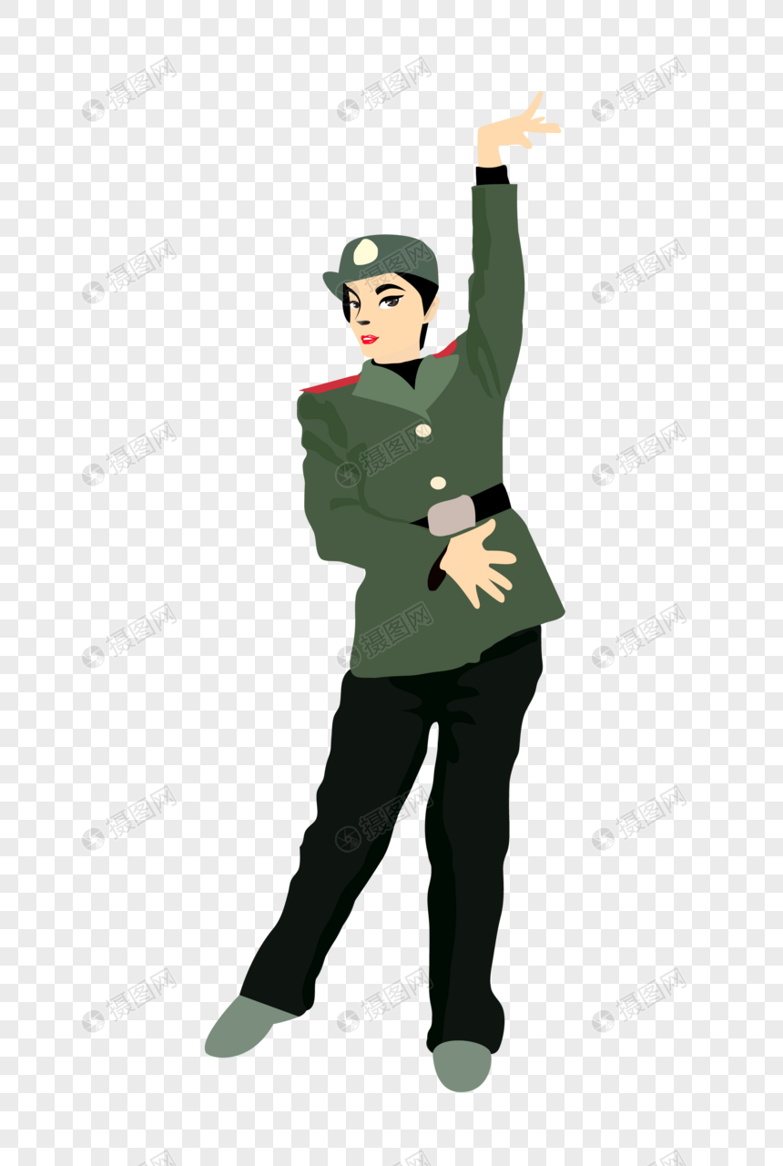 免抠元素 手绘/卡通元素 建军节军人女兵文艺兵矢量插画元素手绘.