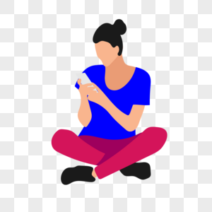 扁平风格坐在地上玩手机的女生图片