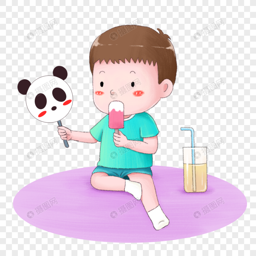 小男孩吃冰棒