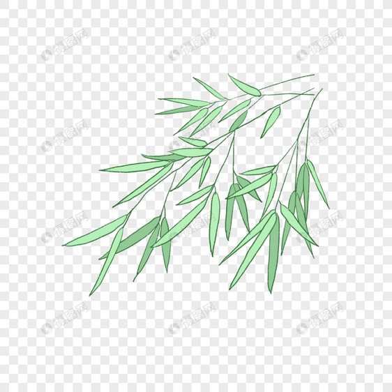 清新绿植竹子枝叶绿色卡通手绘装饰图片