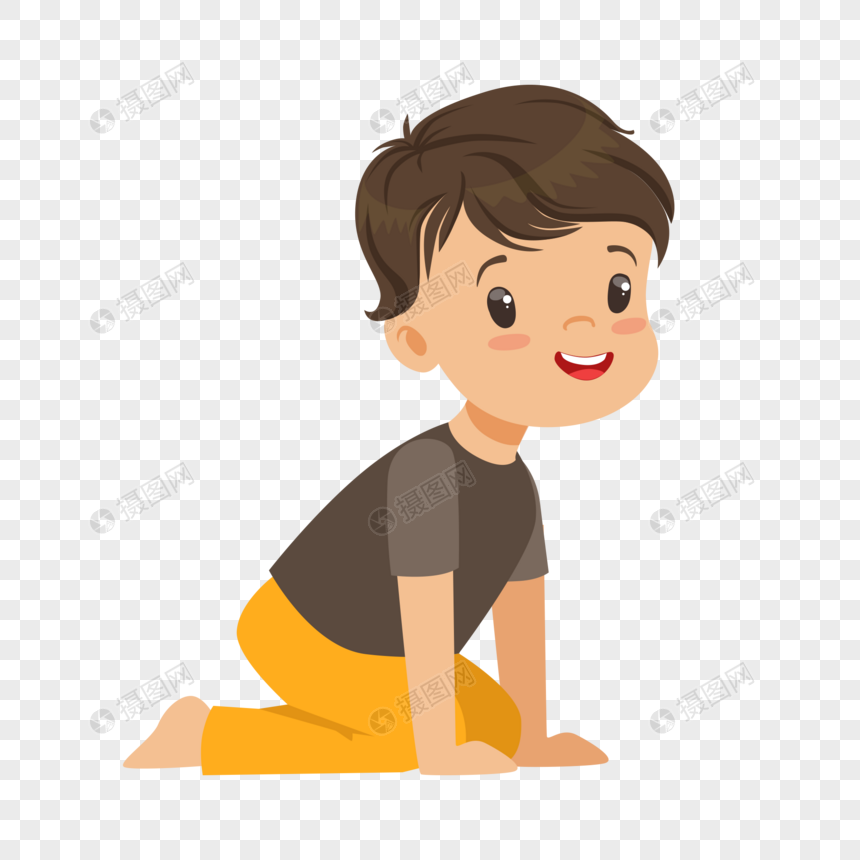 跪爬在地上学习的小男孩卡通人物元素