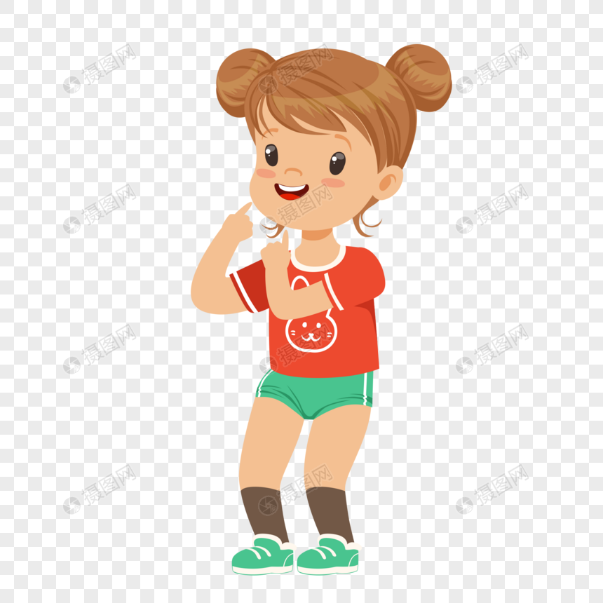 站着学习手语的小女孩卡通人物元素