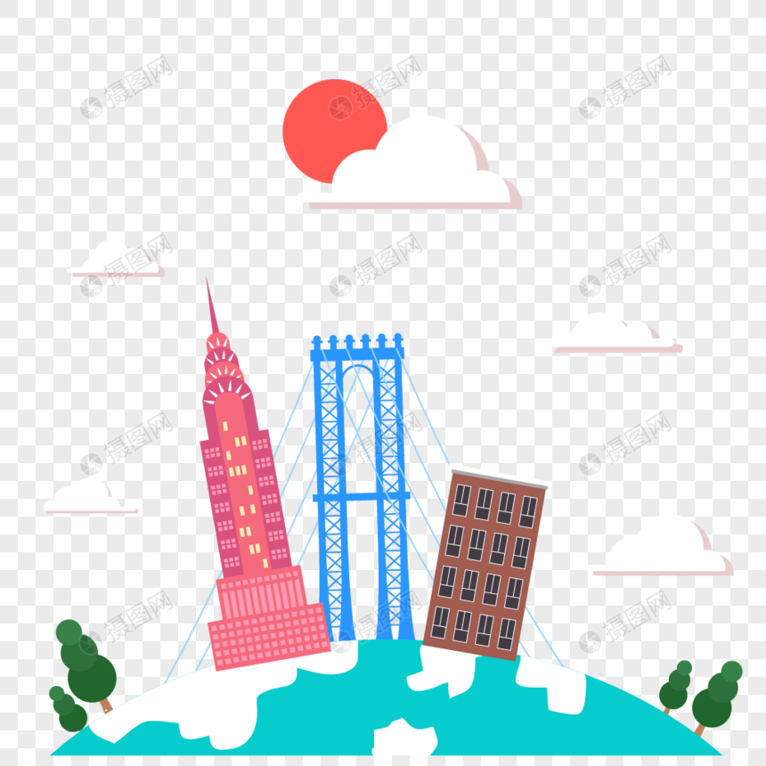 地球地图旅游景点标志矢量建筑素材