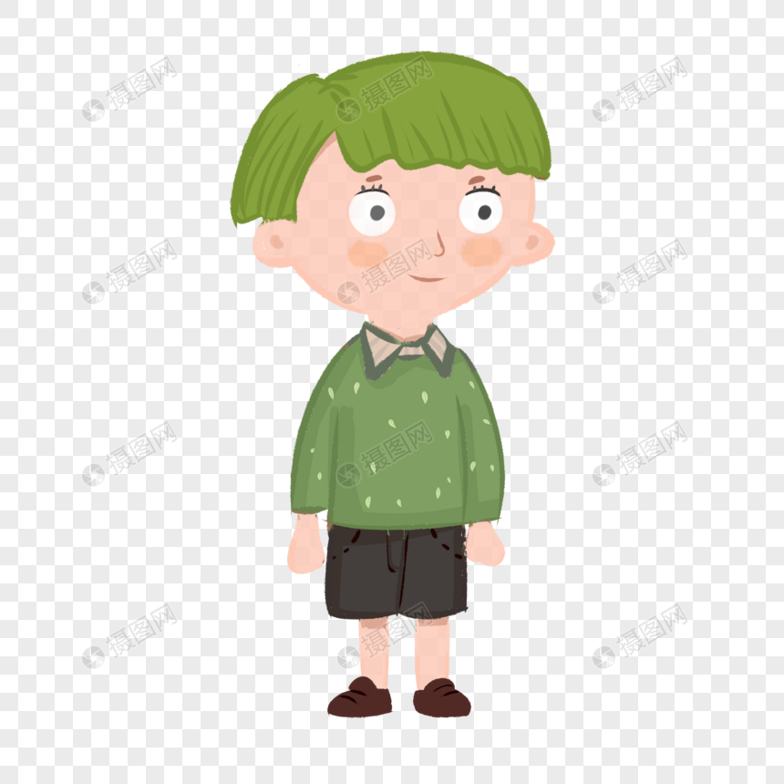 欧美风小男孩绿头发的弟弟形象人物设计素材