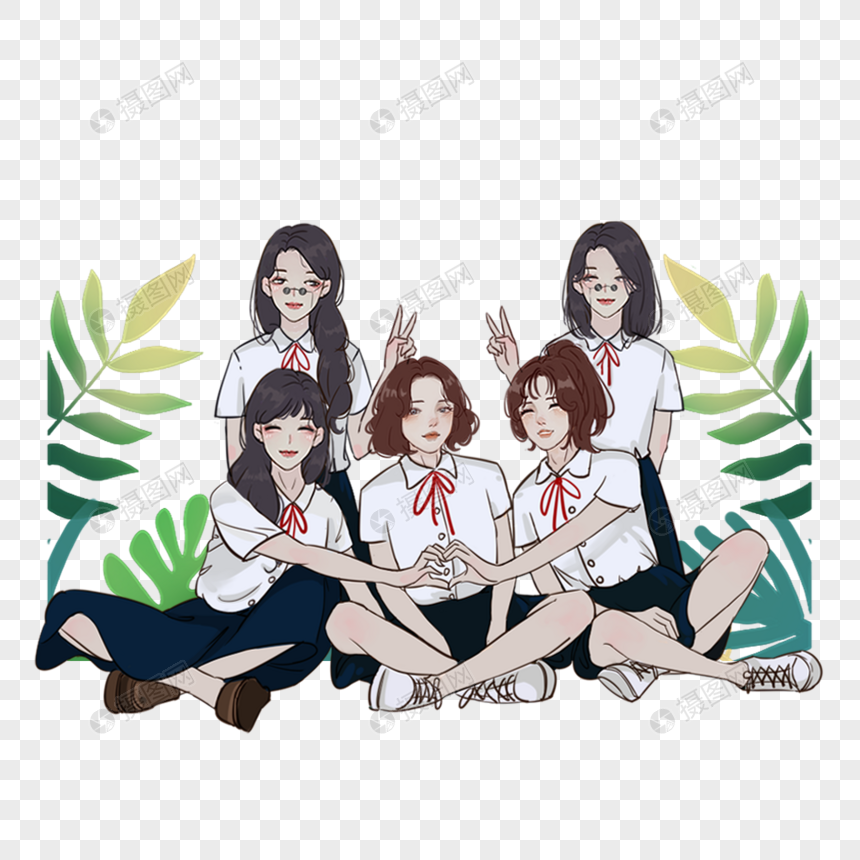 五个女生的毕业合照