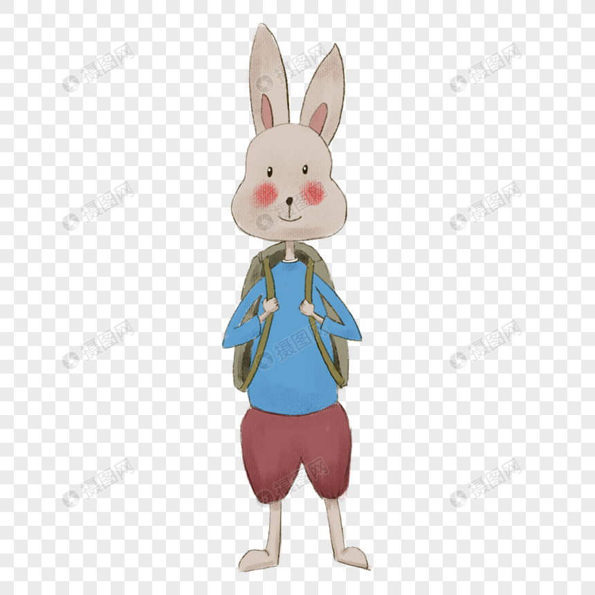 手绘背书包的帅气兔子图片