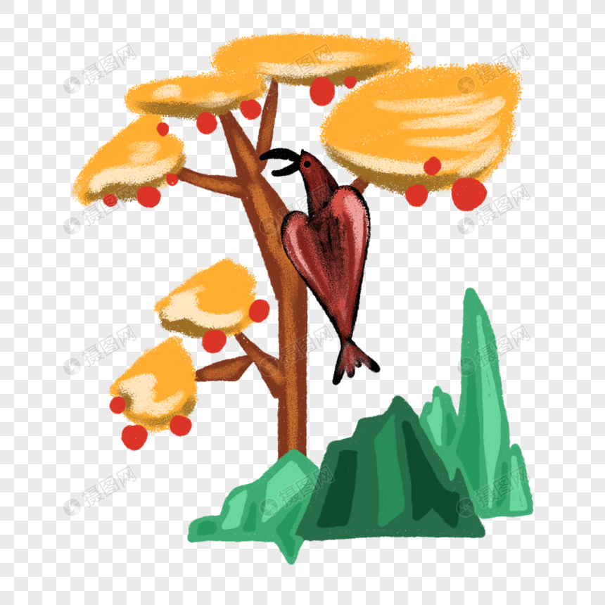 卡通老鹰站在树上插图图片