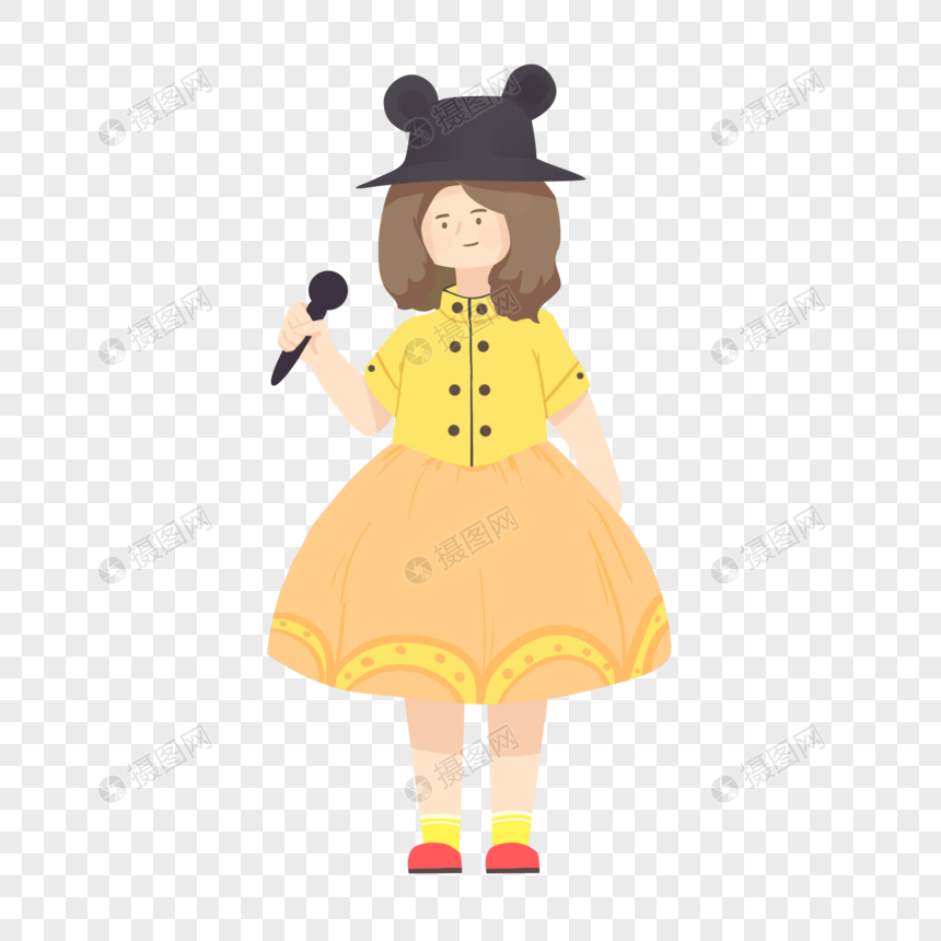 拿话筒的女孩卡通手绘
